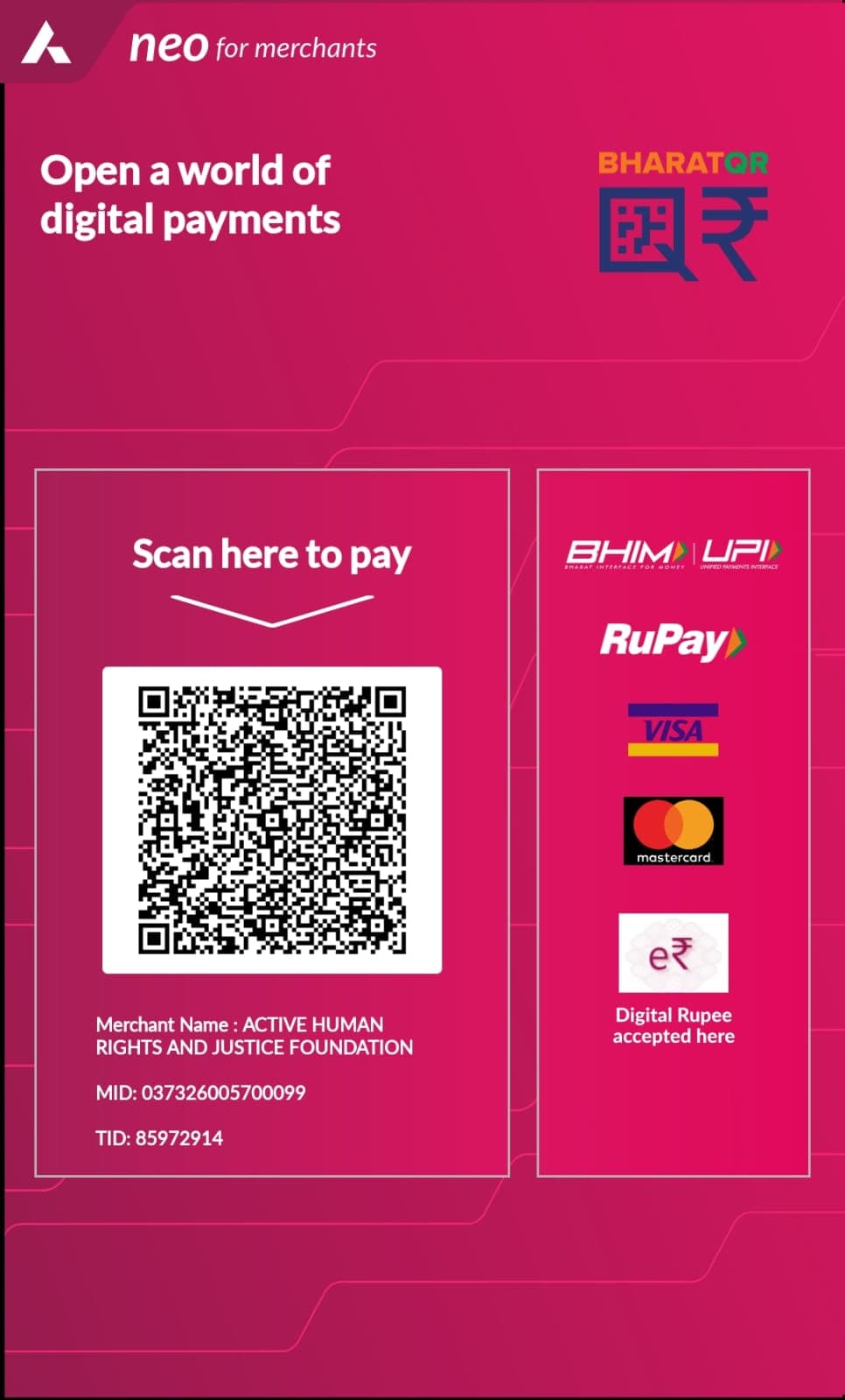 Donation QR Code and Bank Details